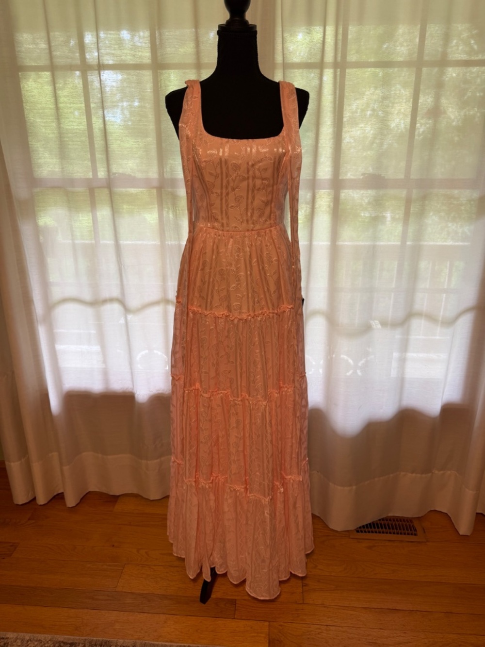 NWT Lulus Picturesque Allure Blush Pink Jacquard Tie-Strap Maxi Dress - Picture 4 of 9